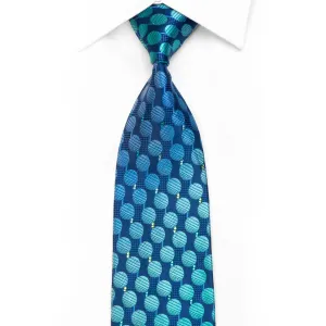 Mila Schon Rhinestone Silk Necktie Teal Geometric On Blue With Sparkles