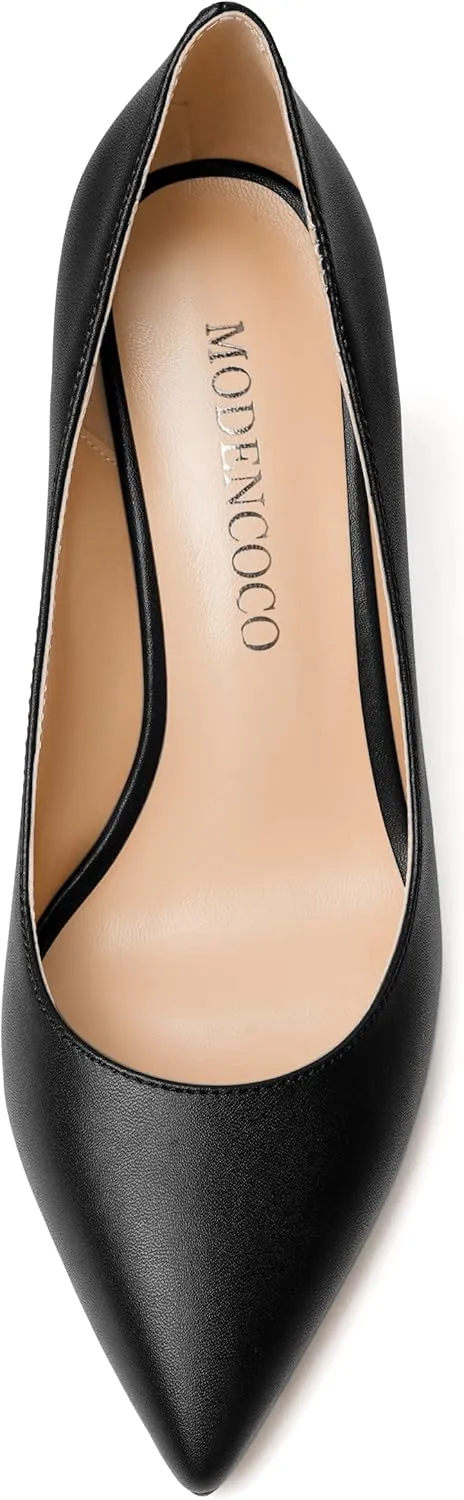 MODENCOCO Womens Slip On Elegant Matte Pointed Toe Sexy Party Stiletto High Heel Pumps Dress Shoes 3.5 Inch