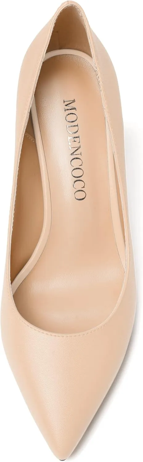 MODENCOCO Womens Slip On Elegant Matte Pointed Toe Sexy Party Stiletto High Heel Pumps Dress Shoes 3.5 Inch