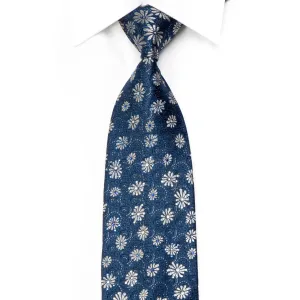 Nicole St Giles Rhinestone Tie Silver Floral On Blue With Sparkles