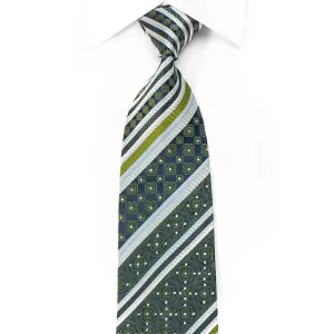 Nina Ricci Men's Crystal Rhinestone Silk Tie Silver Green Striped On Navy