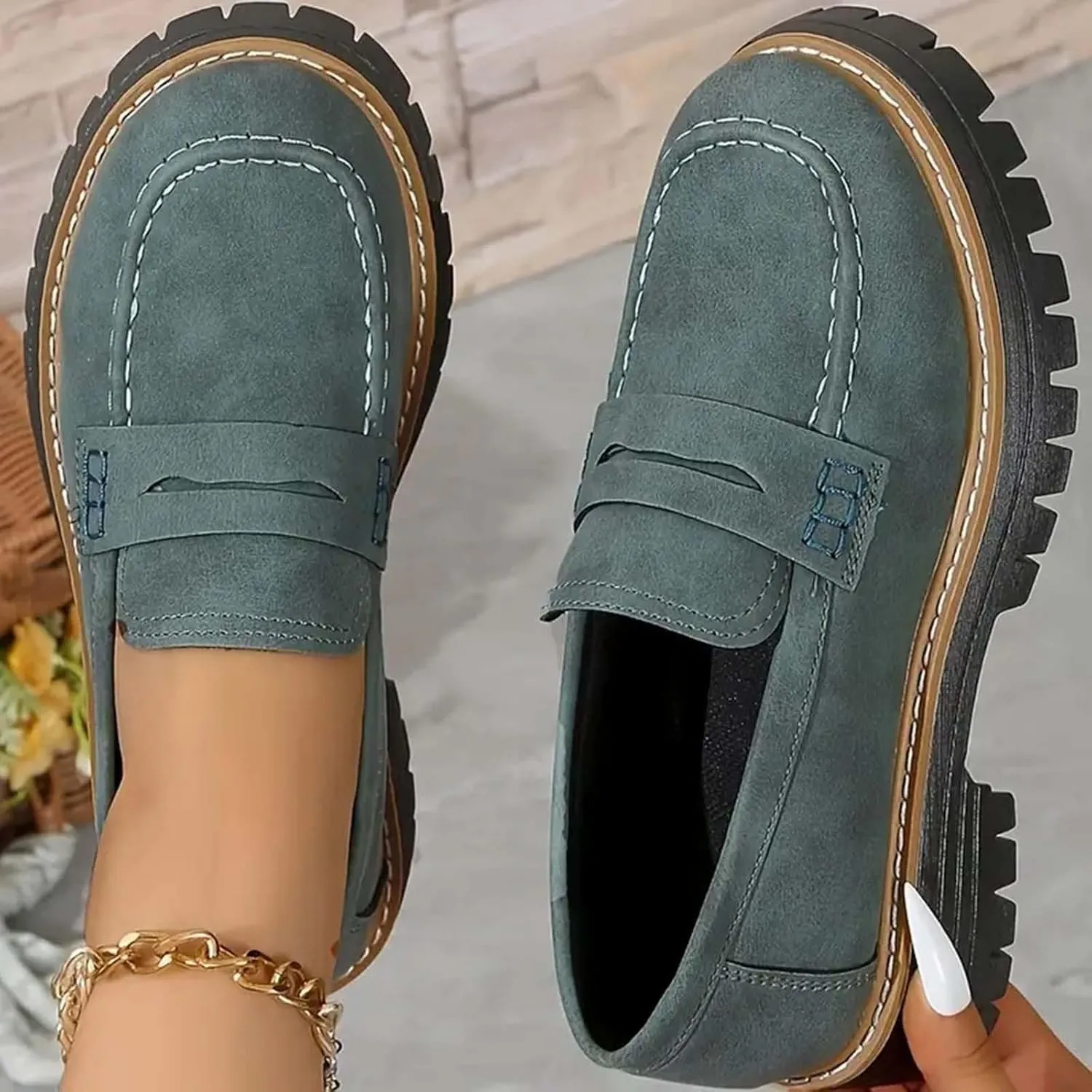 Orthoture-Orthopedic Platform Loafers Comfortable Lightweight Leather Loafers Slip-On Walking Shoes Cute Casual Dress Shoes