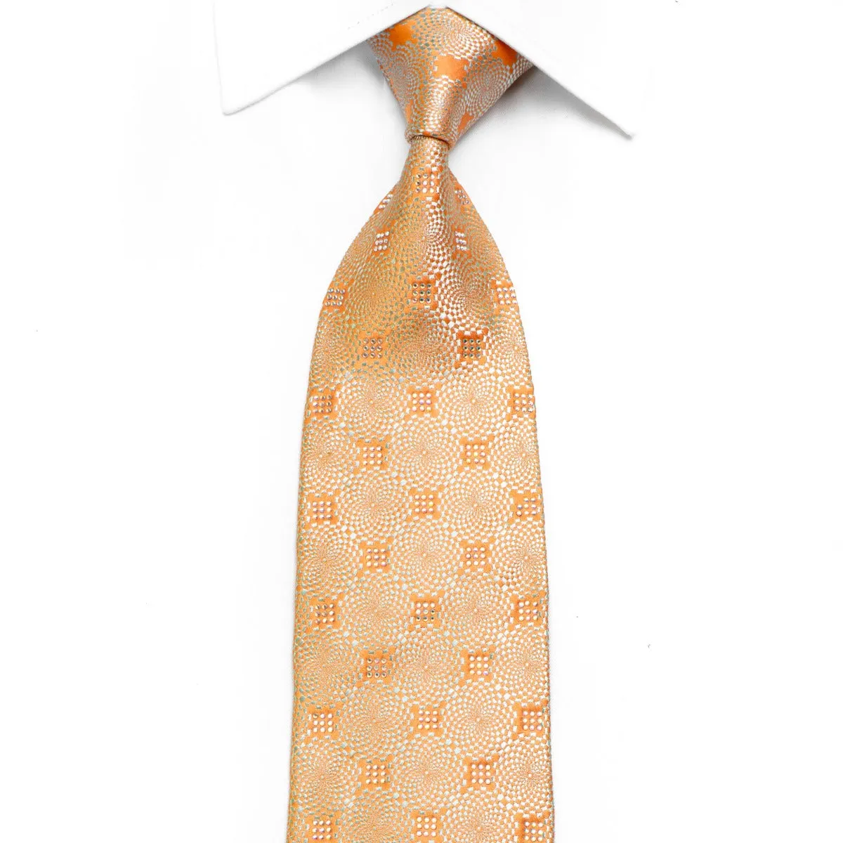 Renoma Rhinestone Silk Tie Geometric On Peach