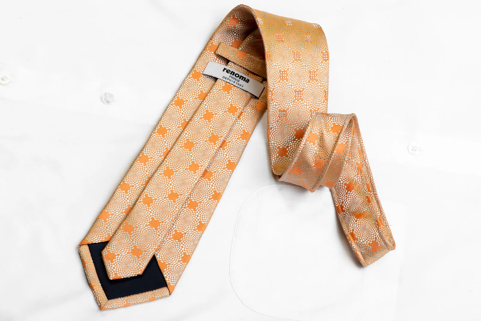 Renoma Rhinestone Silk Tie Geometric On Peach