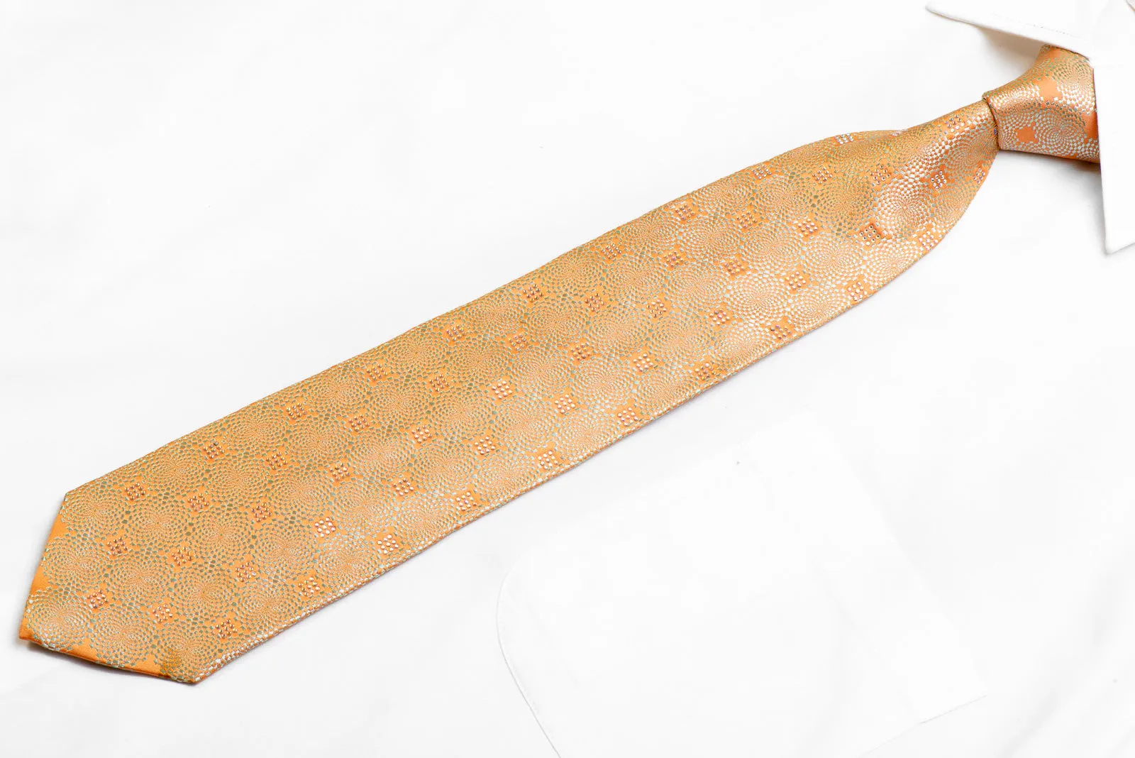 Renoma Rhinestone Silk Tie Geometric On Peach