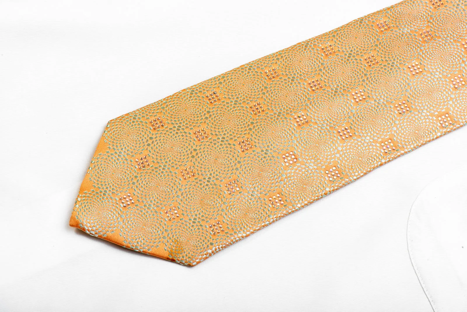 Renoma Rhinestone Silk Tie Geometric On Peach