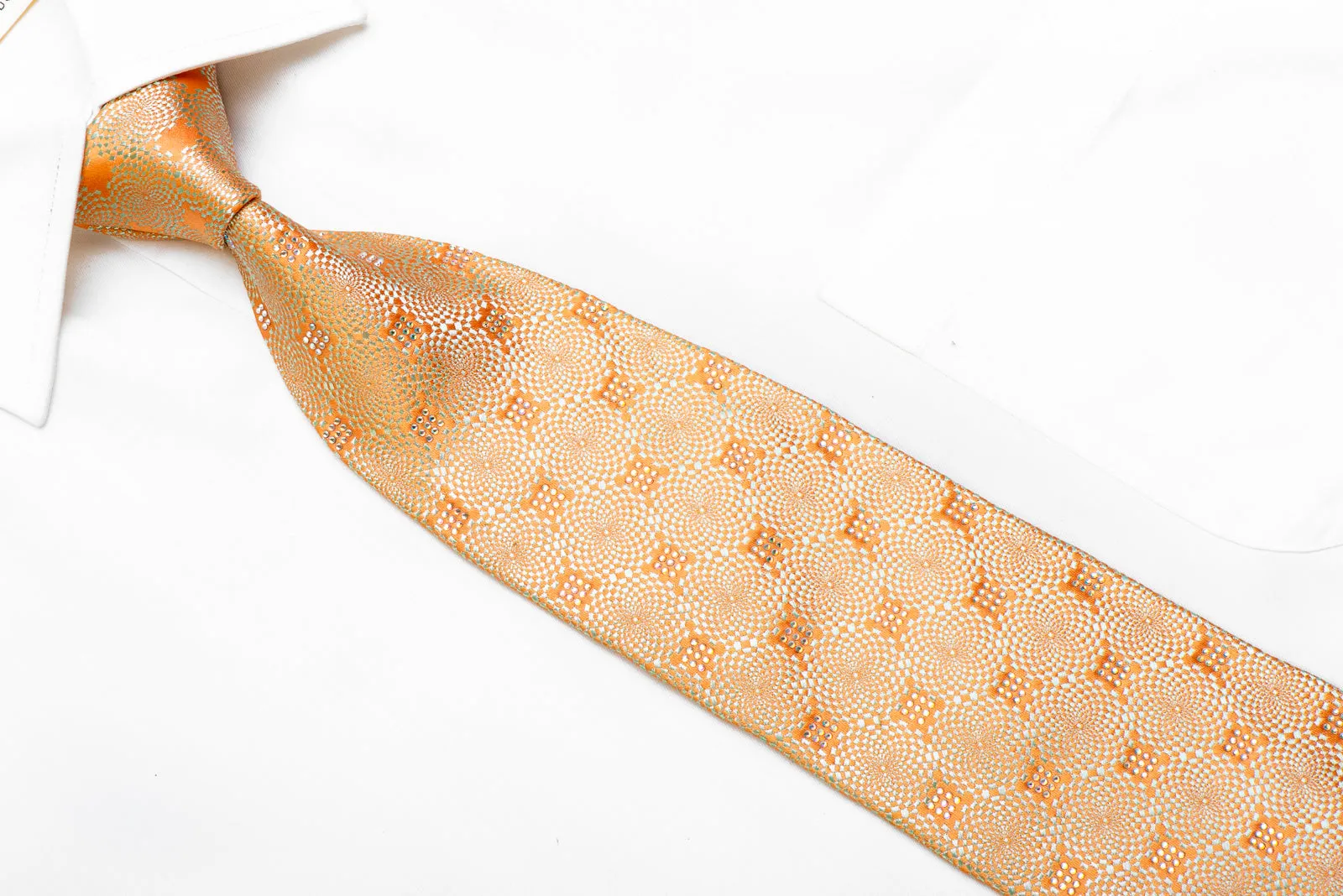 Renoma Rhinestone Silk Tie Geometric On Peach