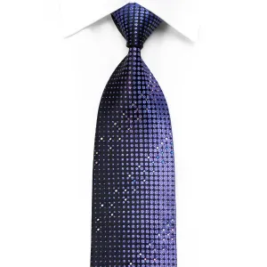 Rogatis Rhinestone Silk Tie Purple Geometric Circles On Navy With Purple Sparkles