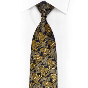 Roygen Rhinestone Silk Necktie Gold Paisley On Navy With Sparkles