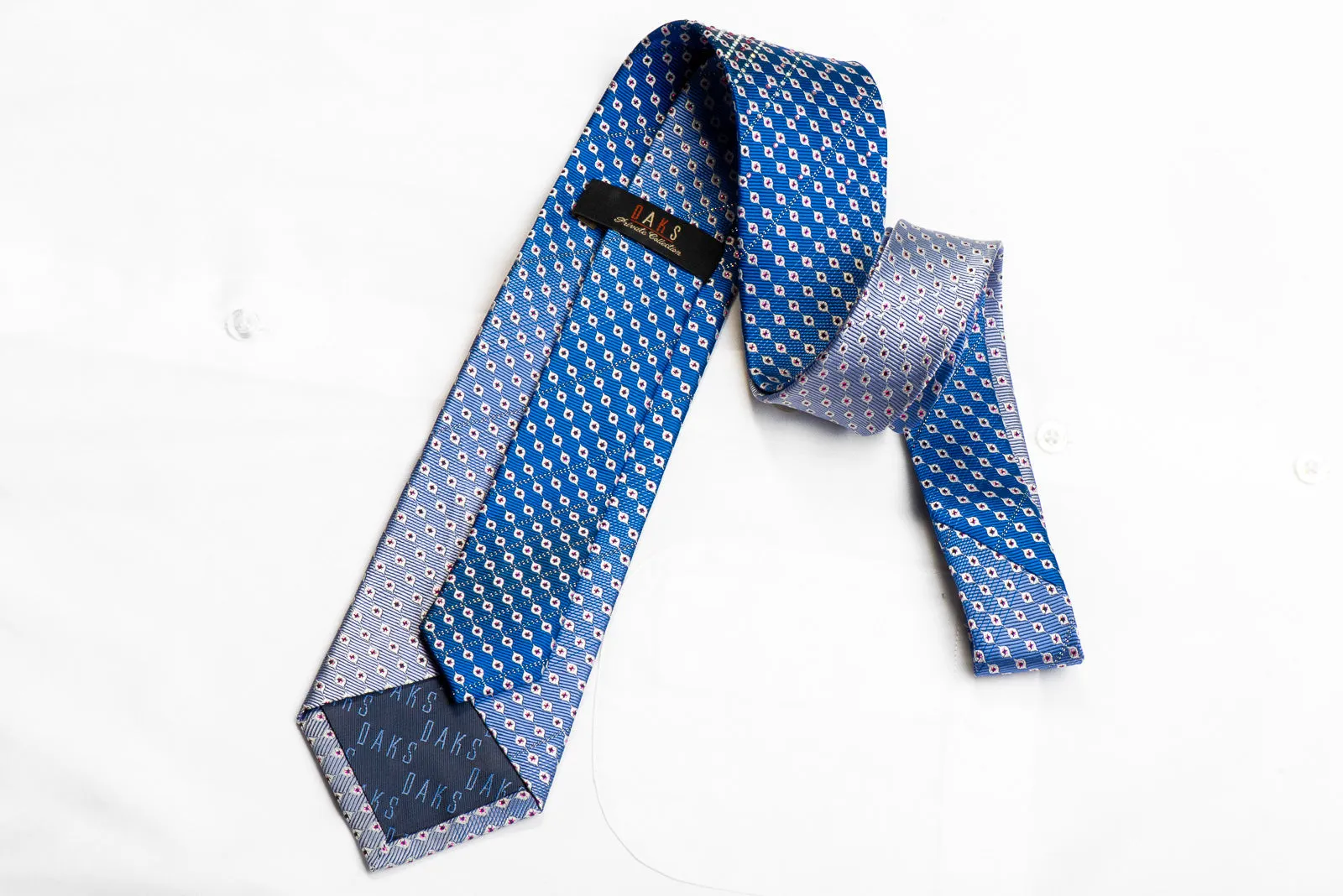 Silver Geometric On Blue Crystal Rhinestone Silk Tie With Purple Sparkles