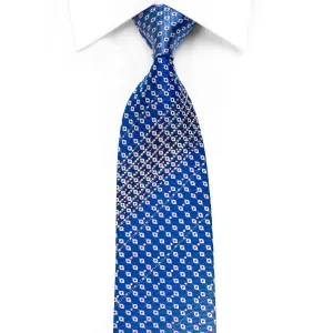 Silver Geometric On Blue Crystal Rhinestone Silk Tie With Purple Sparkles