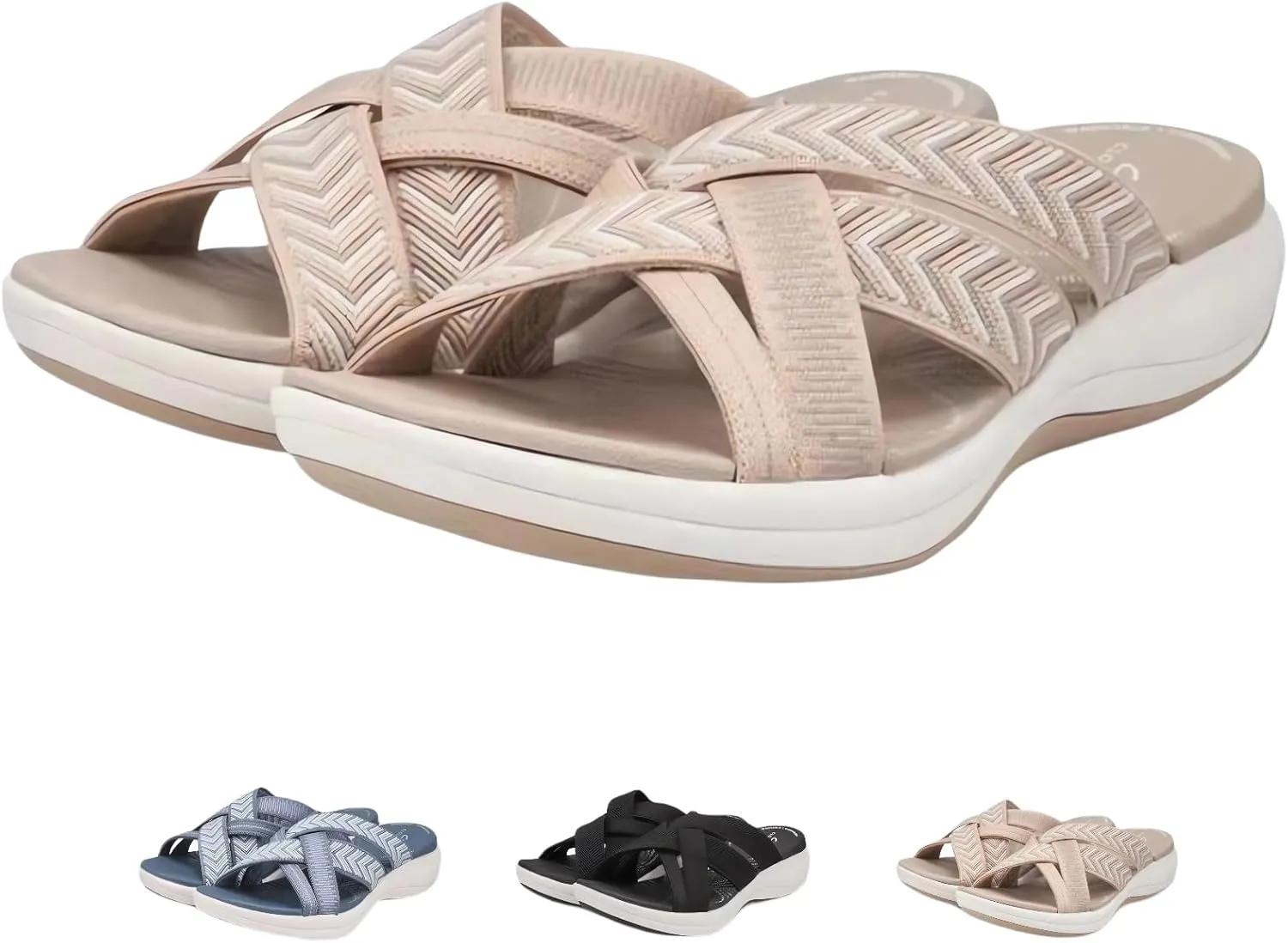 Slip On Sandals for Women Summer Comfortable Open Toe Slides Slippers Fashion Cross Strappy Yoga Mat Shoes Quick Drying Beach Shoes Indoor Outdoor