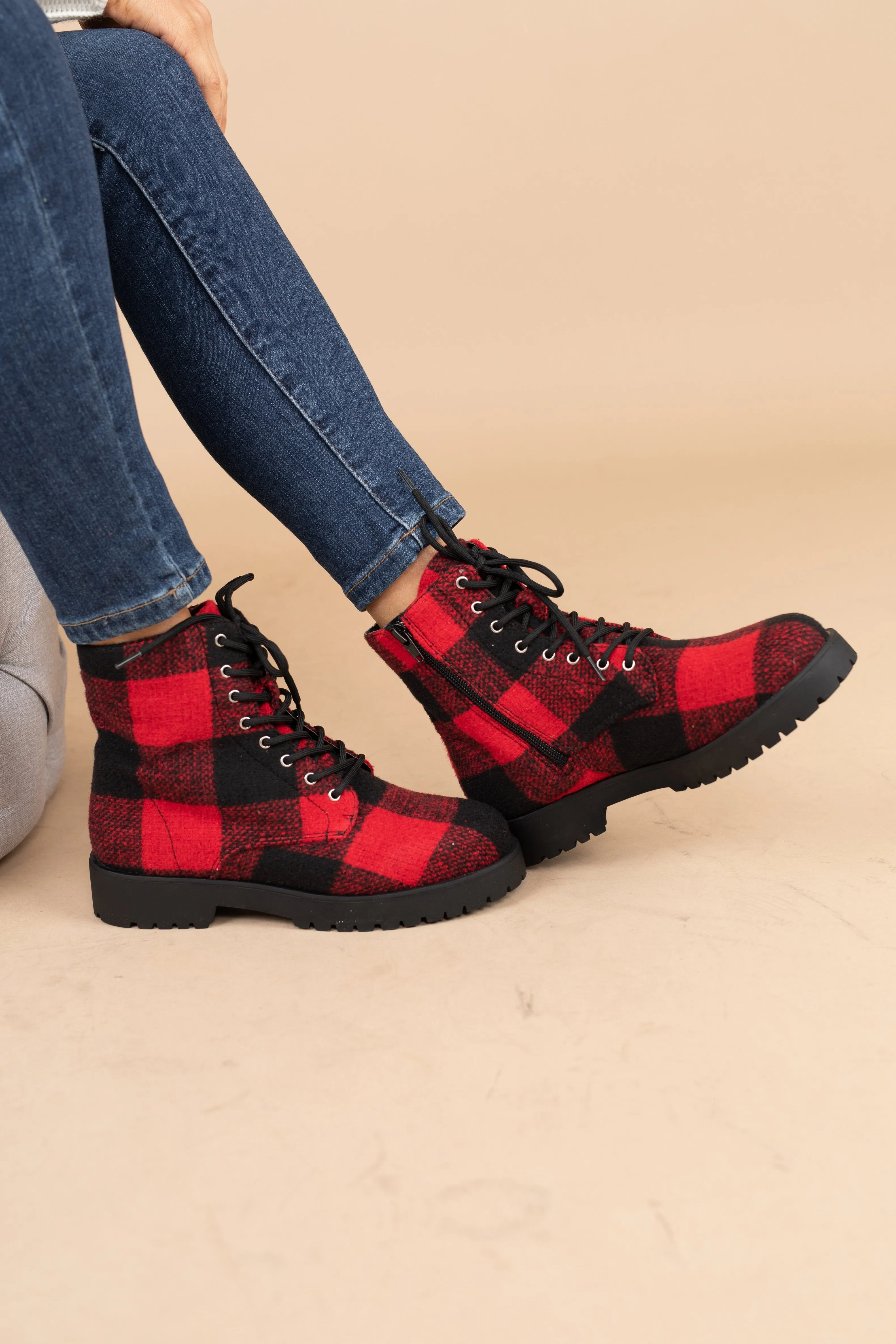 Through The Woods Red Buffalo Plaid Boots