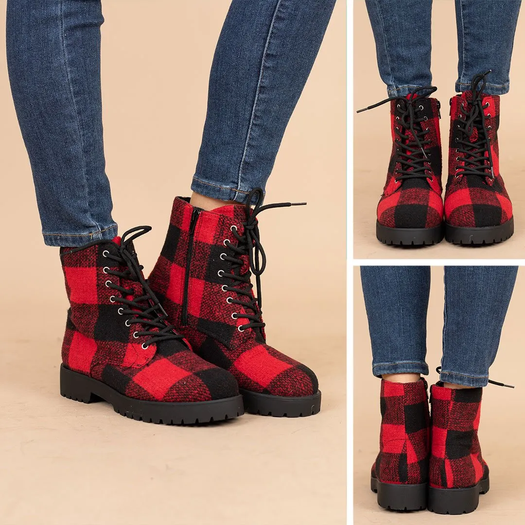 Through The Woods Red Buffalo Plaid Boots