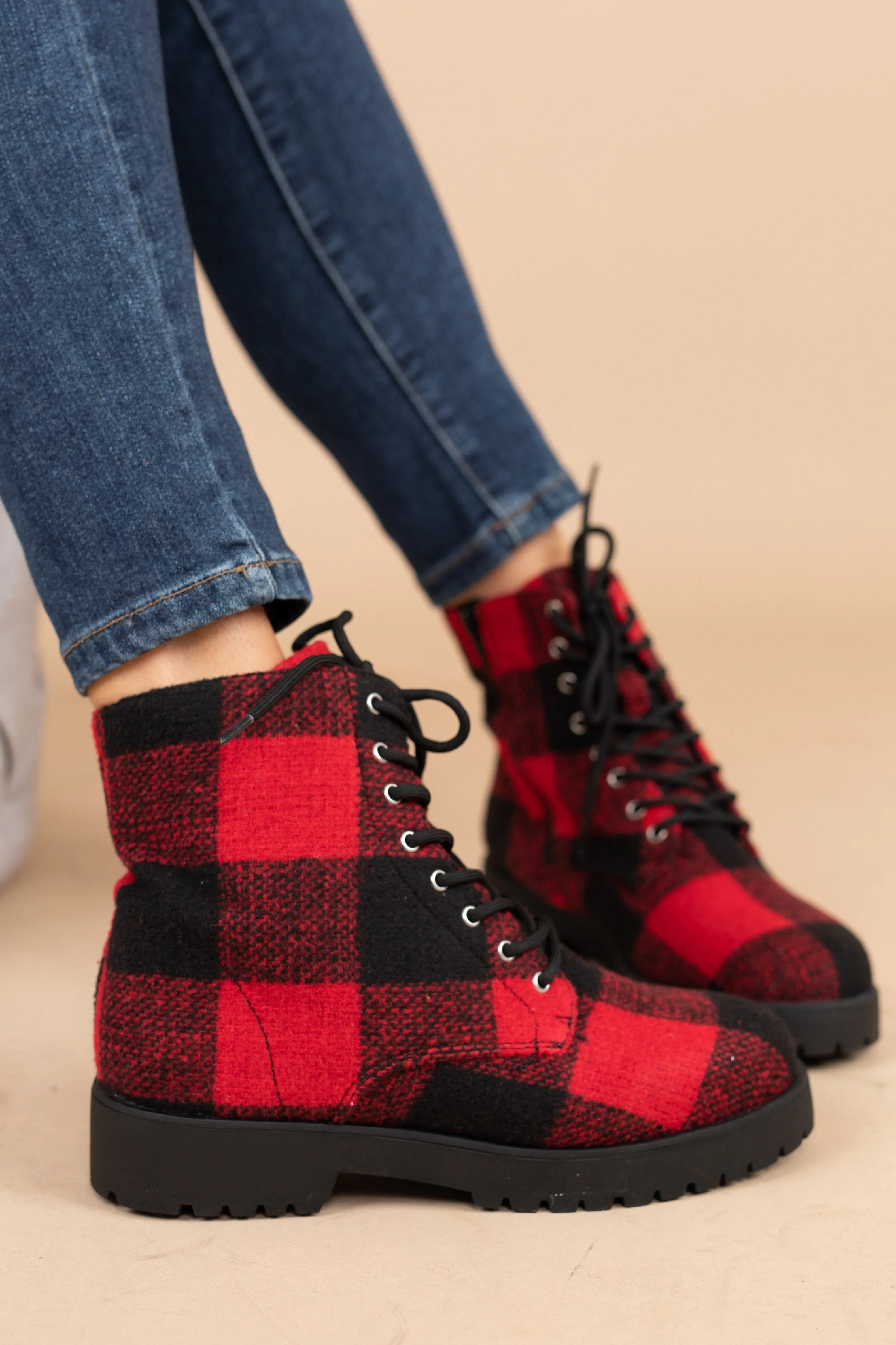Through The Woods Red Buffalo Plaid Boots