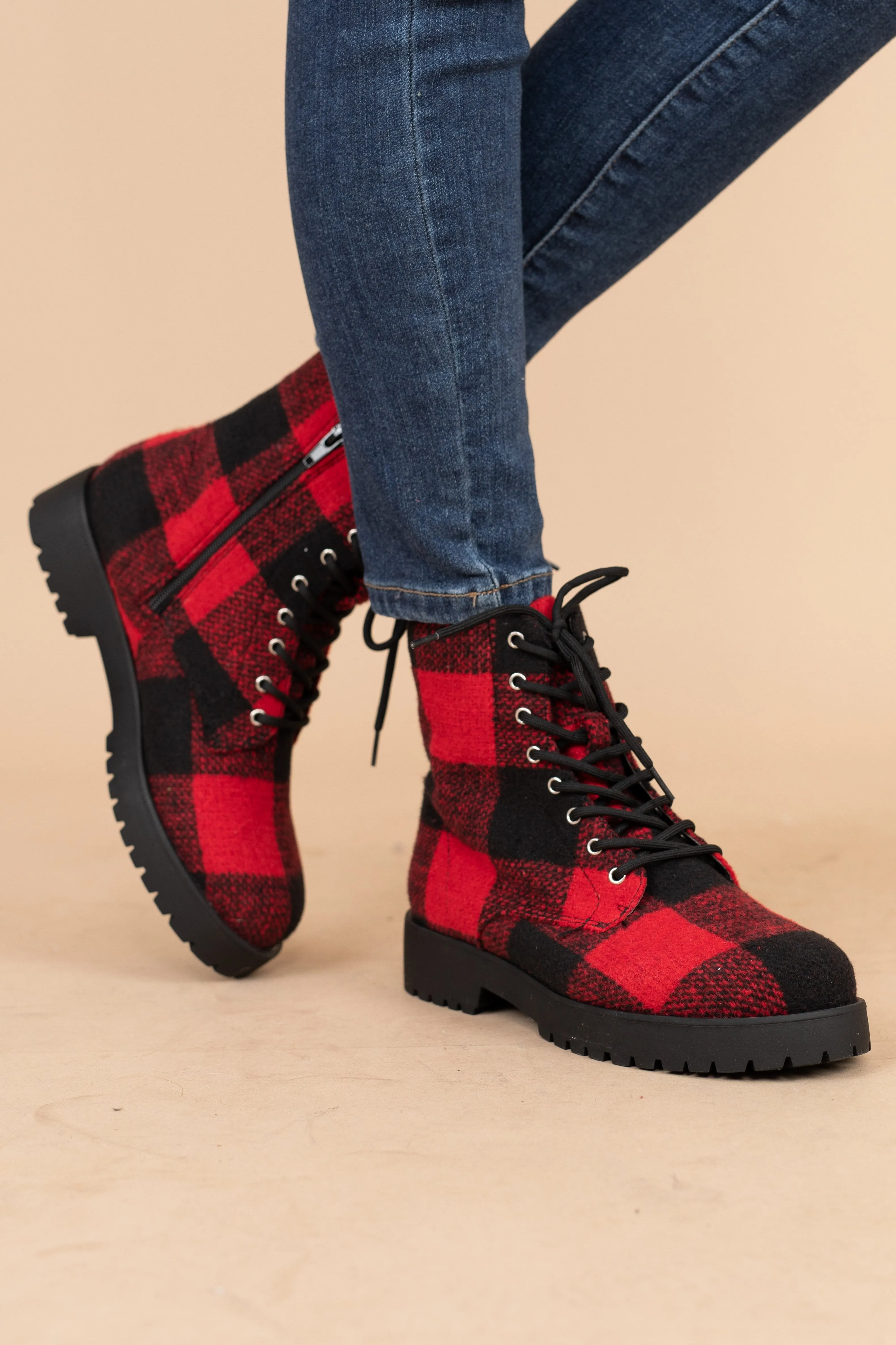Through The Woods Red Buffalo Plaid Boots