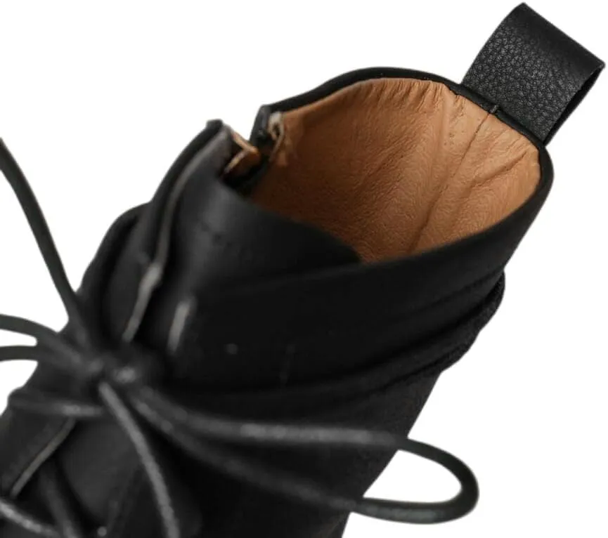 TinaCus Handmade Women's Genuine Leather Front Lace Up Round Toe Low Chunky Heel Motorcycle Ankle Boots Shoes