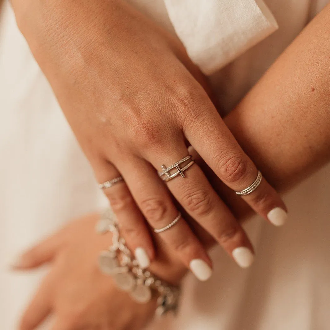Turkish Sterling Silver Beaded Ring - Platinum Plated