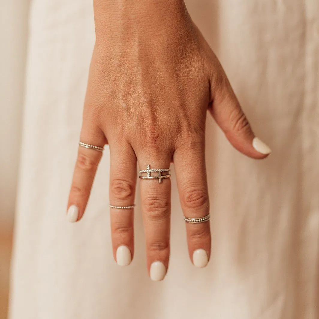 Turkish Sterling Silver Beaded Ring - Platinum Plated