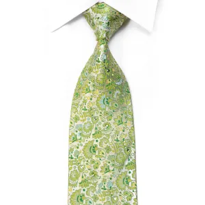 Vincis Bench Crystal Rhinestone Necktie Anthemion Floral On Green Silk
