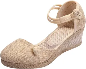 Wedge Sandals for Women Dressy Summer Closed Toe Platform Espadrille Sandals Lace Up Comfy Shoes Comfortable Casual Summer Outdoor Beach Sandal