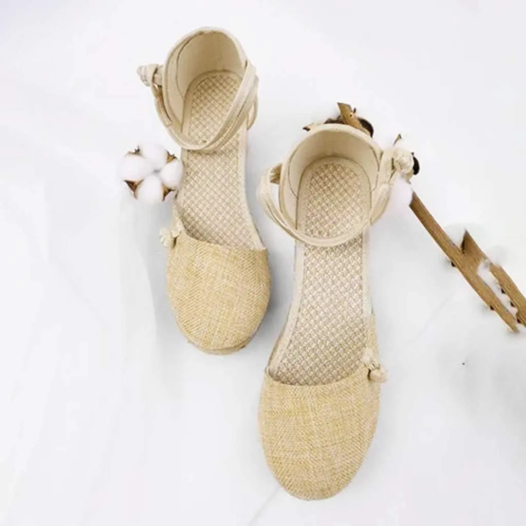 Wedge Sandals for Women Dressy Summer Closed Toe Platform Espadrille Sandals Lace Up Comfy Shoes Comfortable Casual Summer Outdoor Beach Sandal