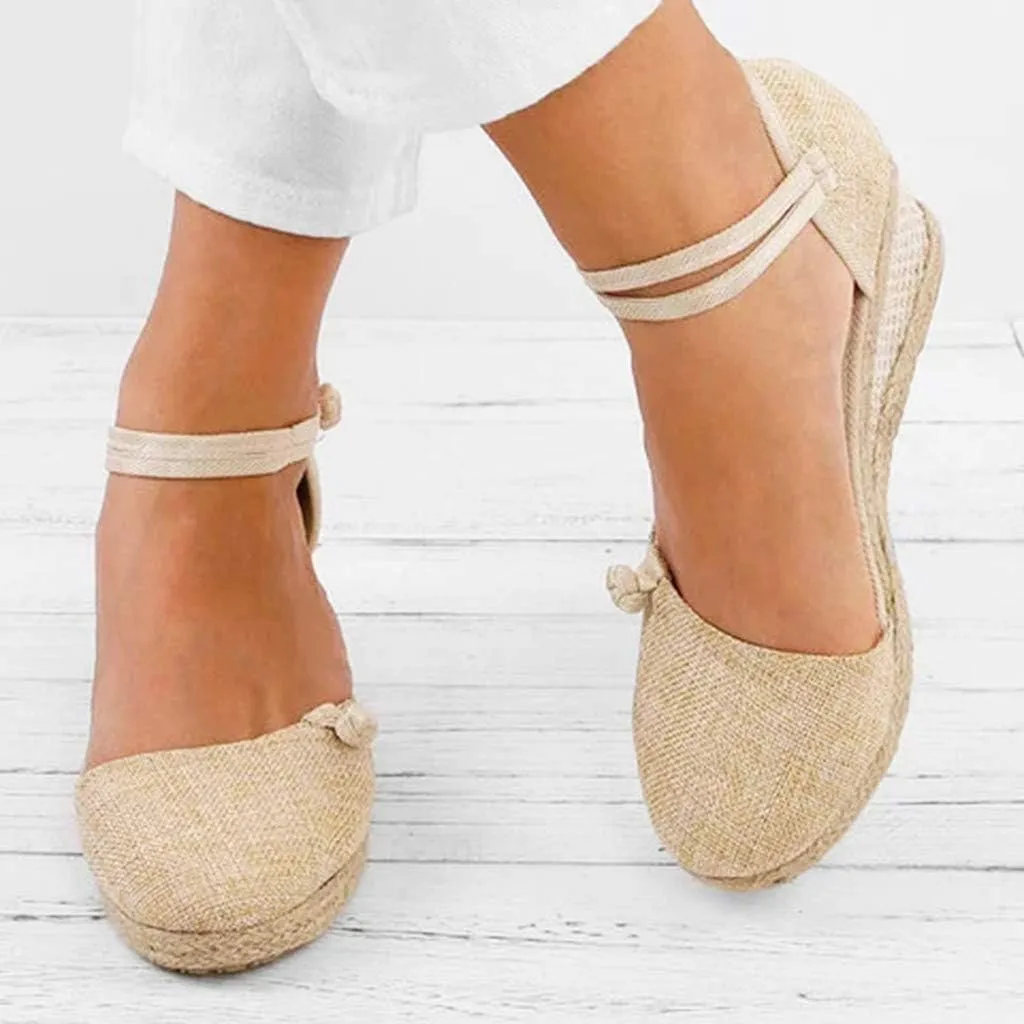 Wedge Sandals for Women Dressy Summer Closed Toe Platform Espadrille Sandals Lace Up Comfy Shoes Comfortable Casual Summer Outdoor Beach Sandal