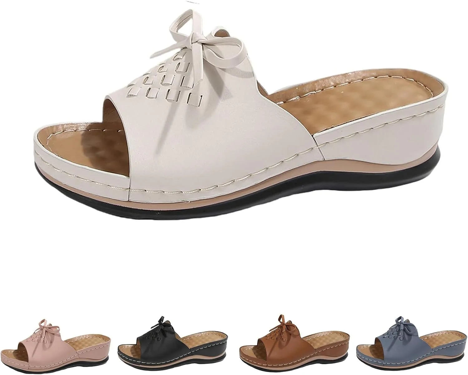 Wedge Sandals for Women Summer Orthopedic Slides Shower Sandals Ladies Fashion Comfortable Open Toe Slippers Slip On Lightweight Bowknot Slippers Indoor Outdoors