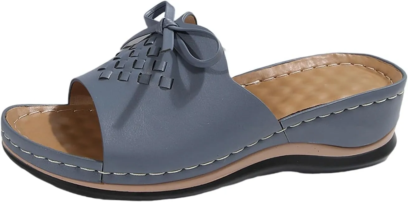 Wedge Sandals for Women Summer Orthopedic Slides Shower Sandals Ladies Fashion Comfortable Open Toe Slippers Slip On Lightweight Bowknot Slippers Indoor Outdoors