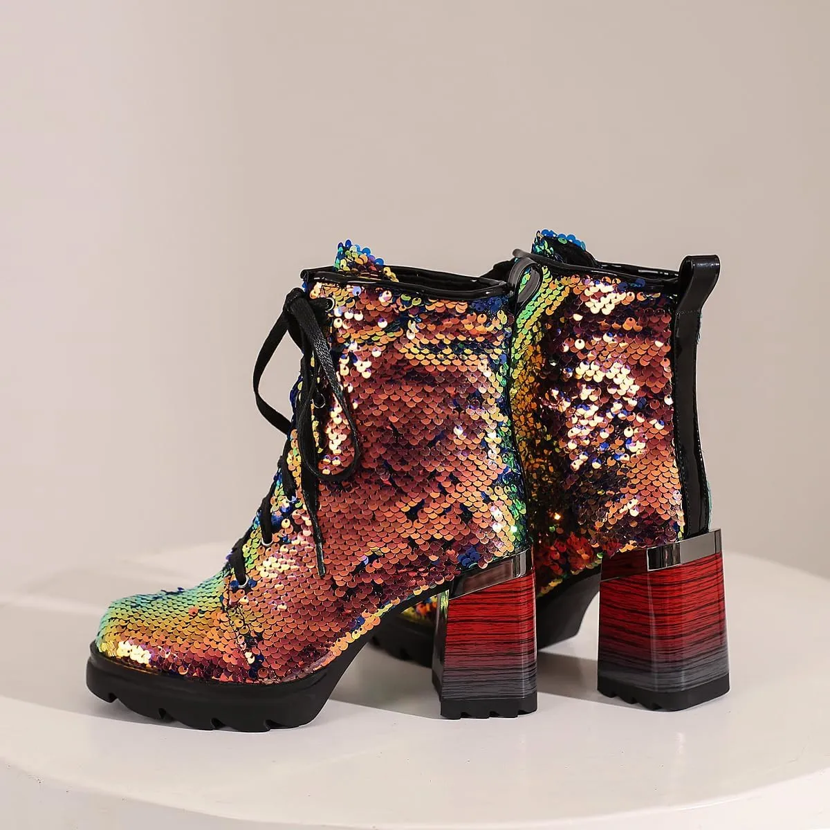 Womens Fashion Comfortable Chunky Heels Walking Ankle Boots Lace UP Combat Boots Platform Tooling Boots Rounded toe Tactical Boots