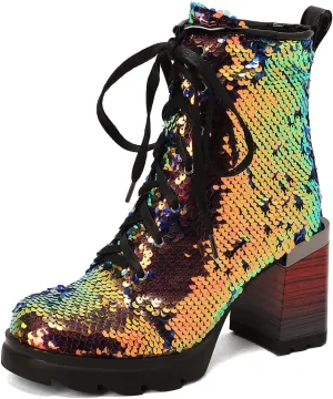 Womens Fashion Comfortable Chunky Heels Walking Ankle Boots Lace UP Combat Boots Platform Tooling Boots Rounded toe Tactical Boots