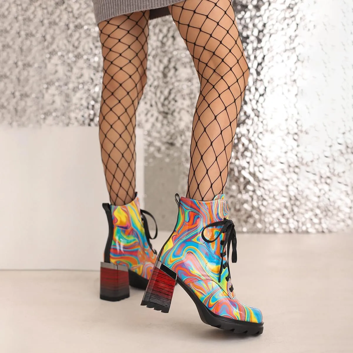 Womens Fashion Comfortable Chunky Heels Walking Ankle Boots Lace UP Combat Boots Platform Tooling Boots Rounded toe Tactical Boots