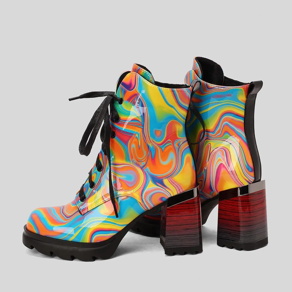 Womens Fashion Comfortable Chunky Heels Walking Ankle Boots Lace UP Combat Boots Platform Tooling Boots Rounded toe Tactical Boots