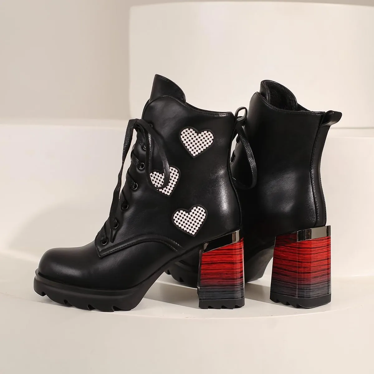 Womens Fashion Comfortable Chunky Heels Walking Ankle Boots Lace UP Combat Boots Platform Tooling Boots Rounded toe Tactical Boots