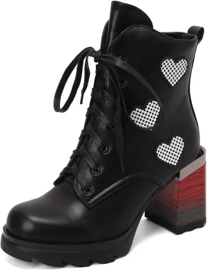 Womens Fashion Comfortable Chunky Heels Walking Ankle Boots Lace UP Combat Boots Platform Tooling Boots Rounded toe Tactical Boots