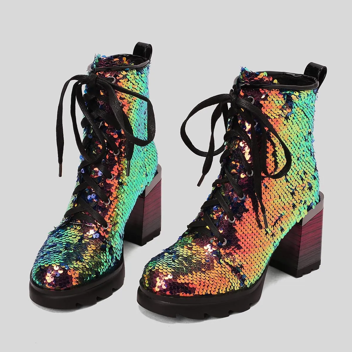 Womens Fashion Comfortable Chunky Heels Walking Ankle Boots Lace UP Combat Boots Platform Tooling Boots Rounded toe Tactical Boots