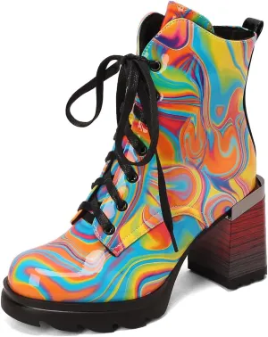 Womens Fashion Comfortable Chunky Heels Walking Ankle Boots Lace UP Combat Boots Platform Tooling Boots Rounded toe Tactical Boots
