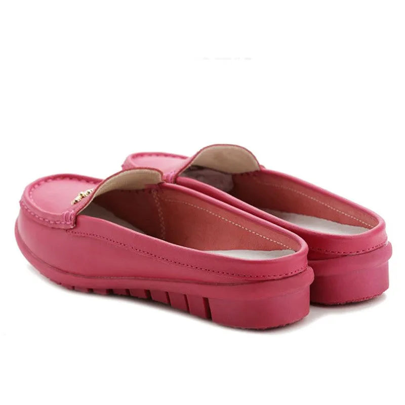 Women's leather wide flat fashion loafers