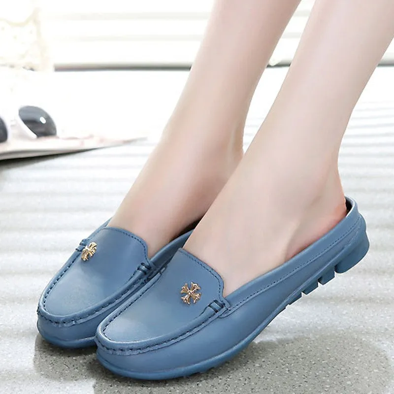 Women's leather wide flat fashion loafers