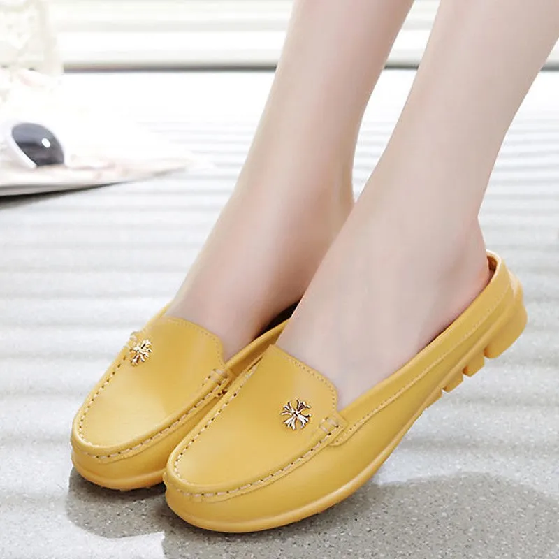 Women's leather wide flat fashion loafers