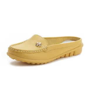 Women's leather wide flat fashion loafers