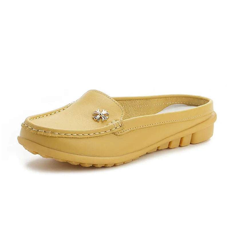 Women's leather wide flat fashion loafers