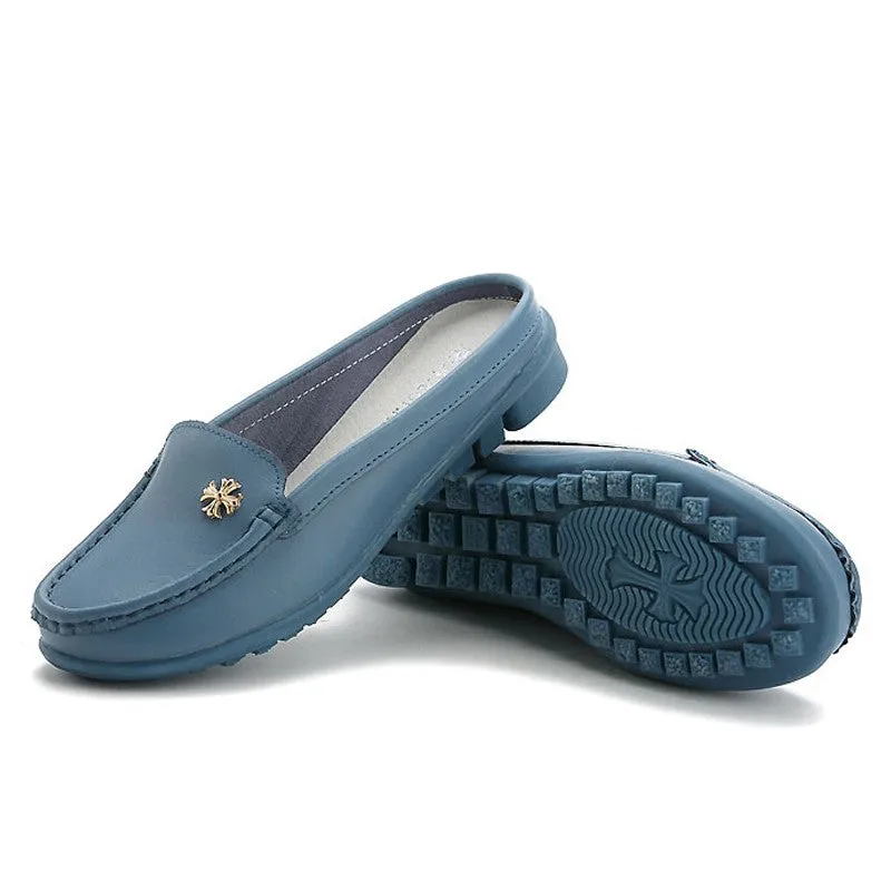Women's leather wide flat fashion loafers
