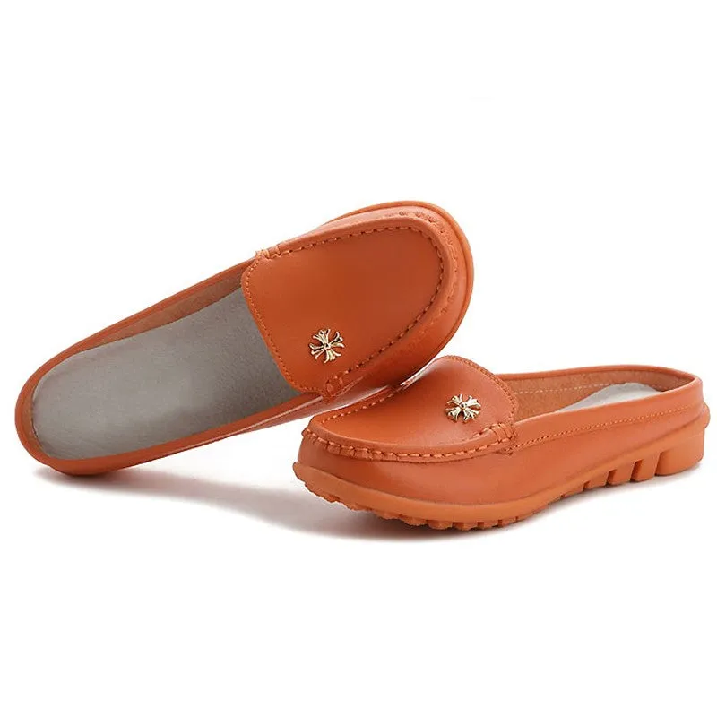 Women's leather wide flat fashion loafers