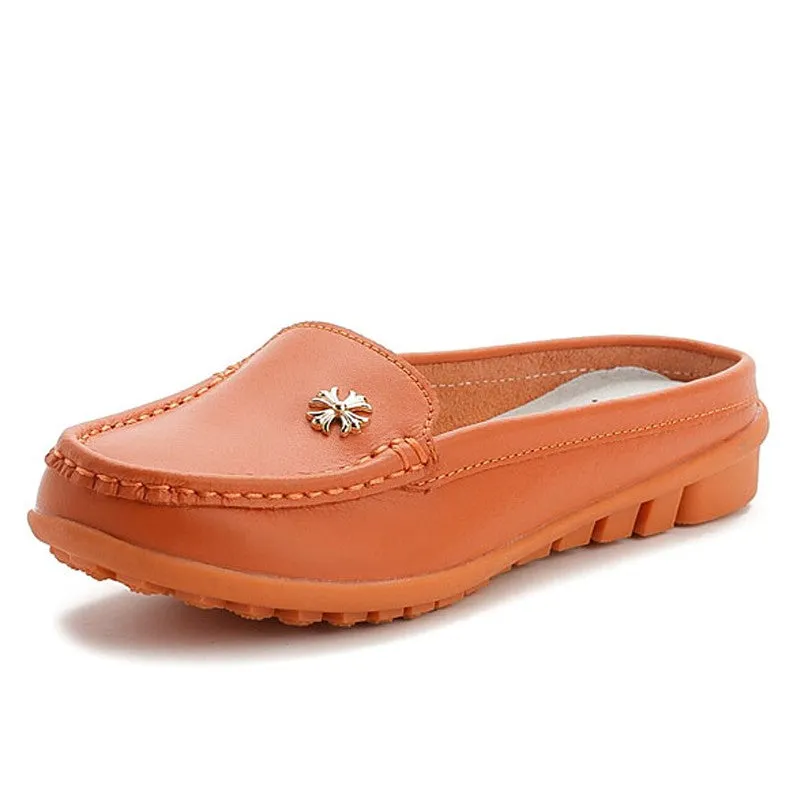 Women's leather wide flat fashion loafers