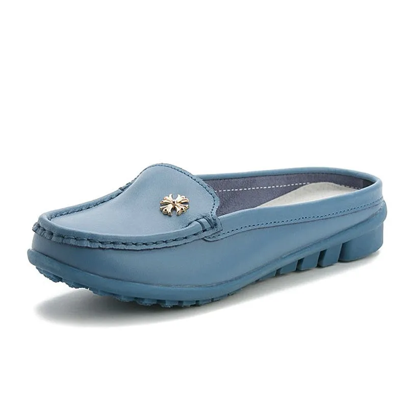 Women's leather wide flat fashion loafers