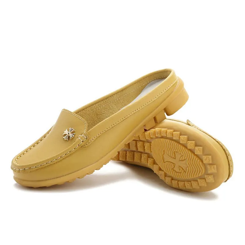 Women's leather wide flat fashion loafers