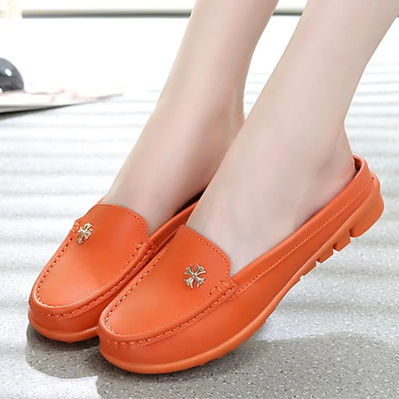 Women's leather wide flat fashion loafers