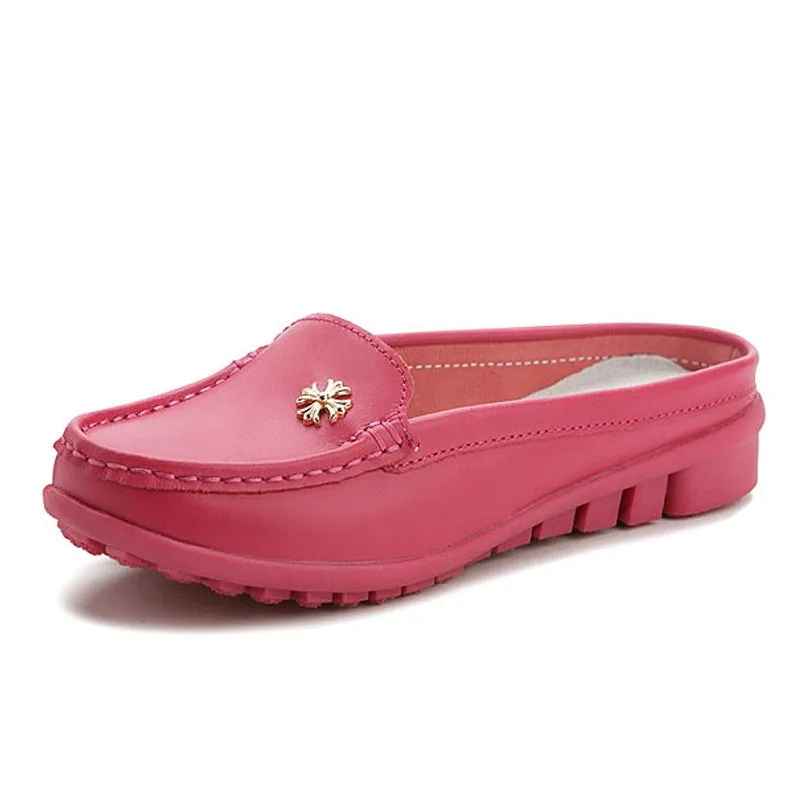Women's leather wide flat fashion loafers