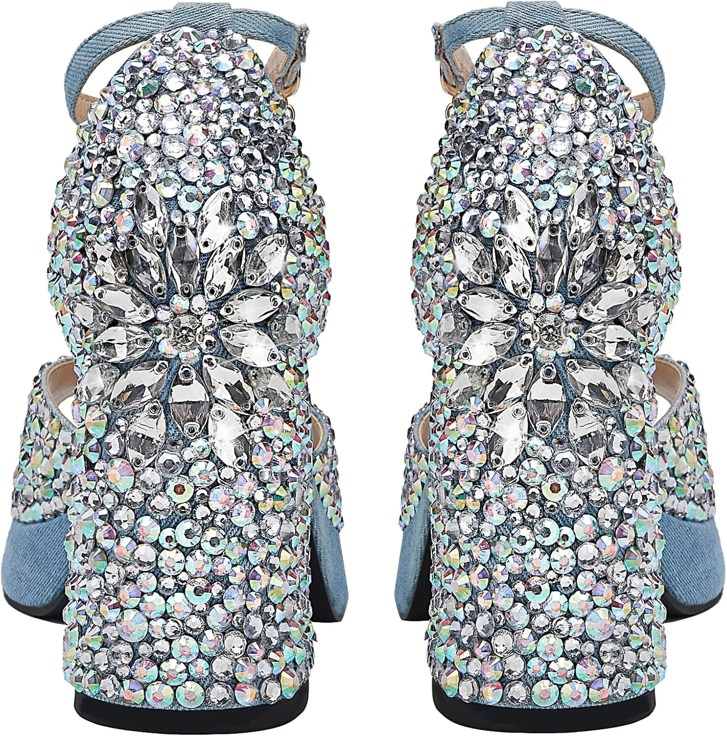 Women's open-toe pearl high-heeled sandals Chunky Buckle Ankle Strap Wedding Heeled Sandals Dress Evening Bride Shoes